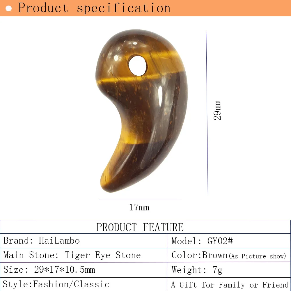 HaiLambo Natural Tiger eye's Stone Hand Carved Magatama Beads Comma Pendant Classic Amulet Jewelry Bead for Family Gift GY02# |