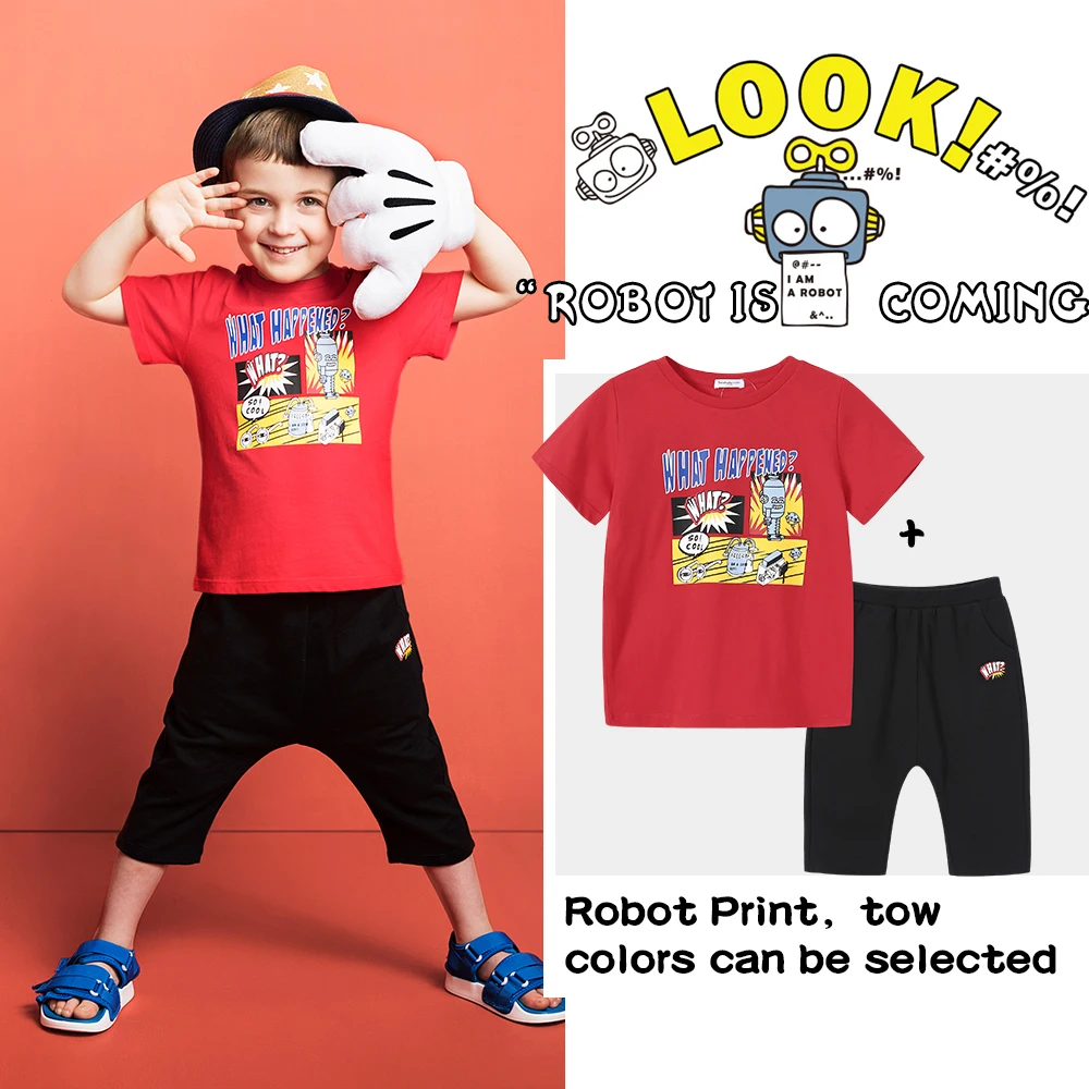 Balabala Toddler Boys Clothing Set Children Summer Clothes Cartoon Hero Print Kids Boy T-shit+Pants Cotton |