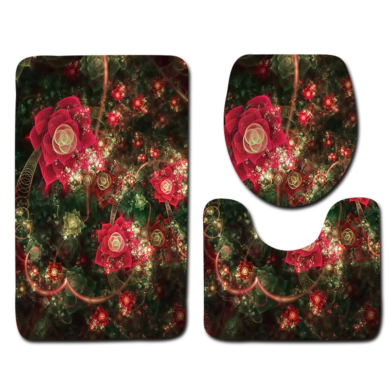 3pcs rose pattern bath mat set flannel bathroom carpet set toilet floor mat bathroom shower room absorbent foot mat toilet mats free global shipping