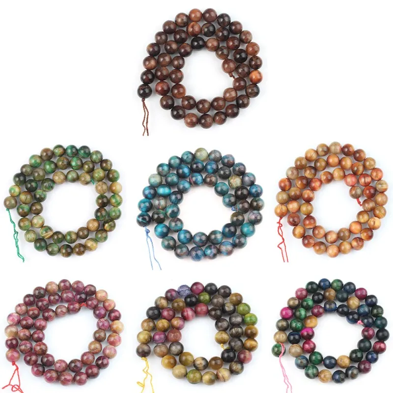 

Wholesale 8mm Natural AAA Blue Yellow Tiger Eye Gem Stone Beads For Jewelry Making DIY Women Bracelets Necklace Charms 15 inch