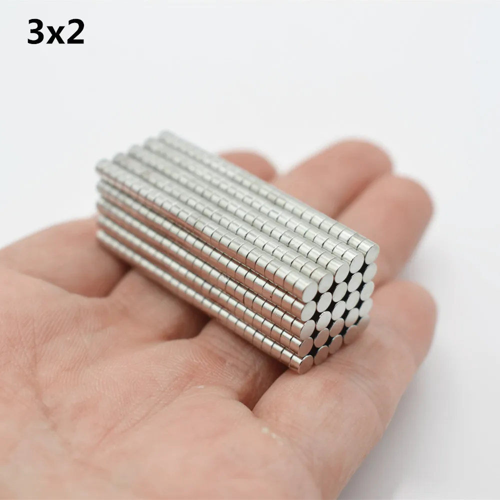 Неодимовый магнит 3x2 мм 100/200p редкоземельный маленький сильный Круглый постоянный Электромагнит на холодильник оптом NdFeB никель магнитный диск