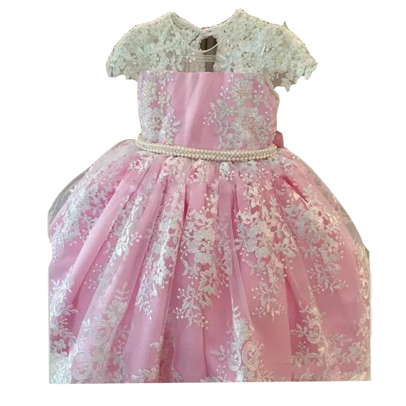 Розовые вечерние платья с цветочным рисунком для девочек, vestido daminha пояс с жемчугом, бантом, рукавами-крылышками, платье с цветочным узором для девочек кружевное платье для первого причастия