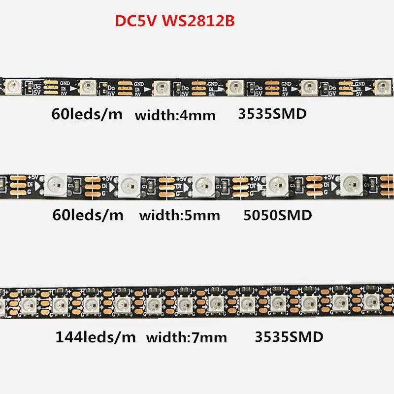 

5V width 4mm 5mm 7mm Individual Addressable LED Pixel Strip WS2812B narrow width WS2812 3535 5050 RGB LED Chasing Digital lamp