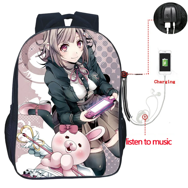 2 Danganronpa USB зарядка рюкзак высокого качества школьные сумки для мужчин и женщин модная дорожная сумка красивый школьный рюкзак для студентов - Цвет: 2