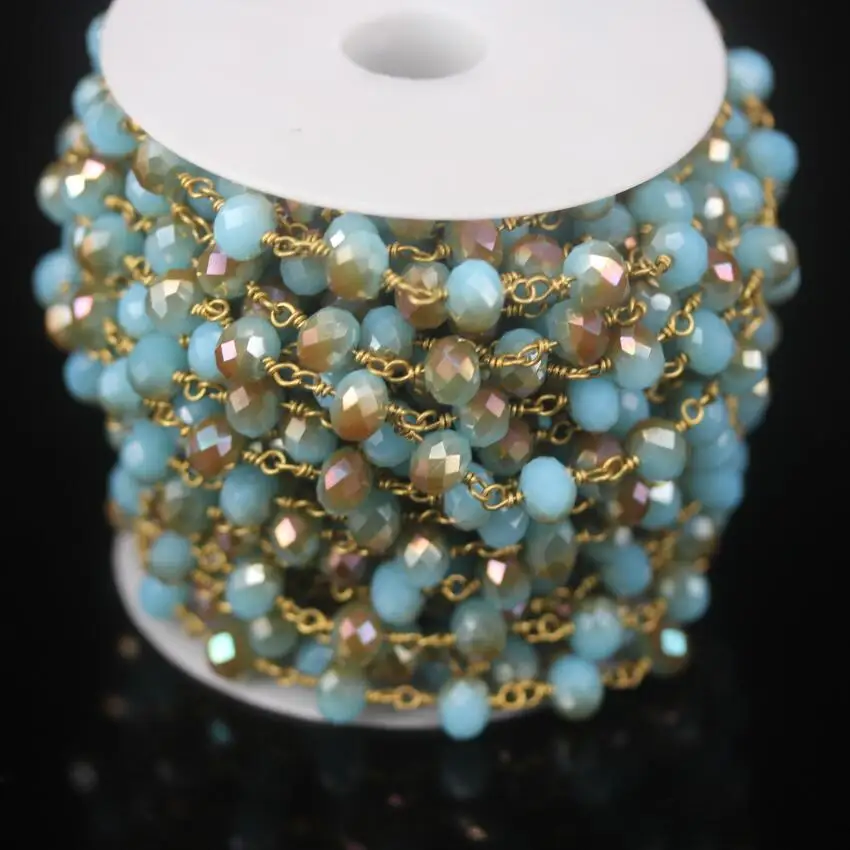 5 метров 6x8 мм Половина шампанского синего стекла граненый Rondelle бисер четки