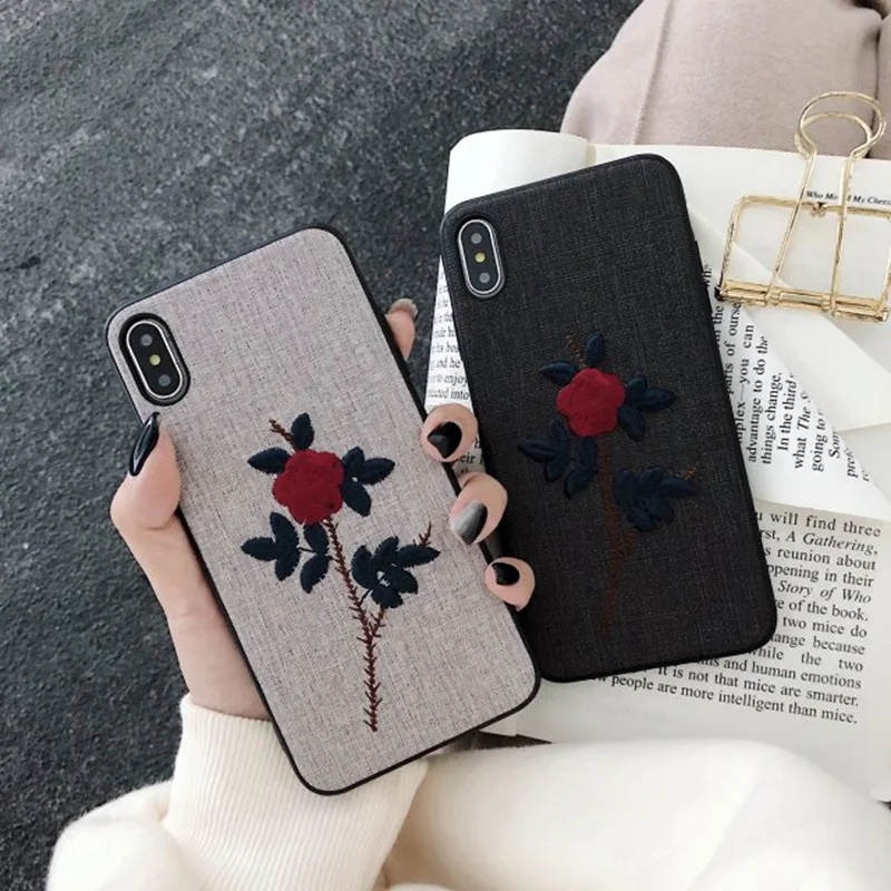 Красивый вышитый 3D чехол для iPhone X XR XS Max тканевый PU + Мягкий силиконовый 7 8 6 6s Plus |