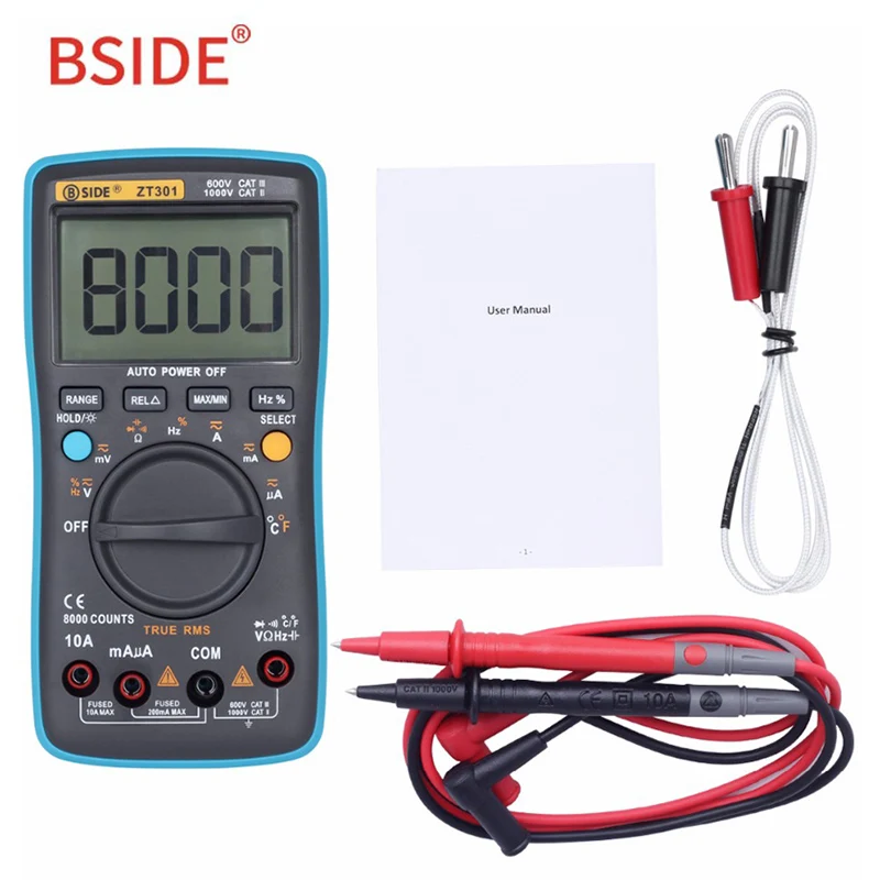 BSIDE ZT301 цифровой истинный RMS Авто Диапазон 8000 отсчетов мультиметр AC DC Вольт-амперные характеристики измеритель частоты емкости