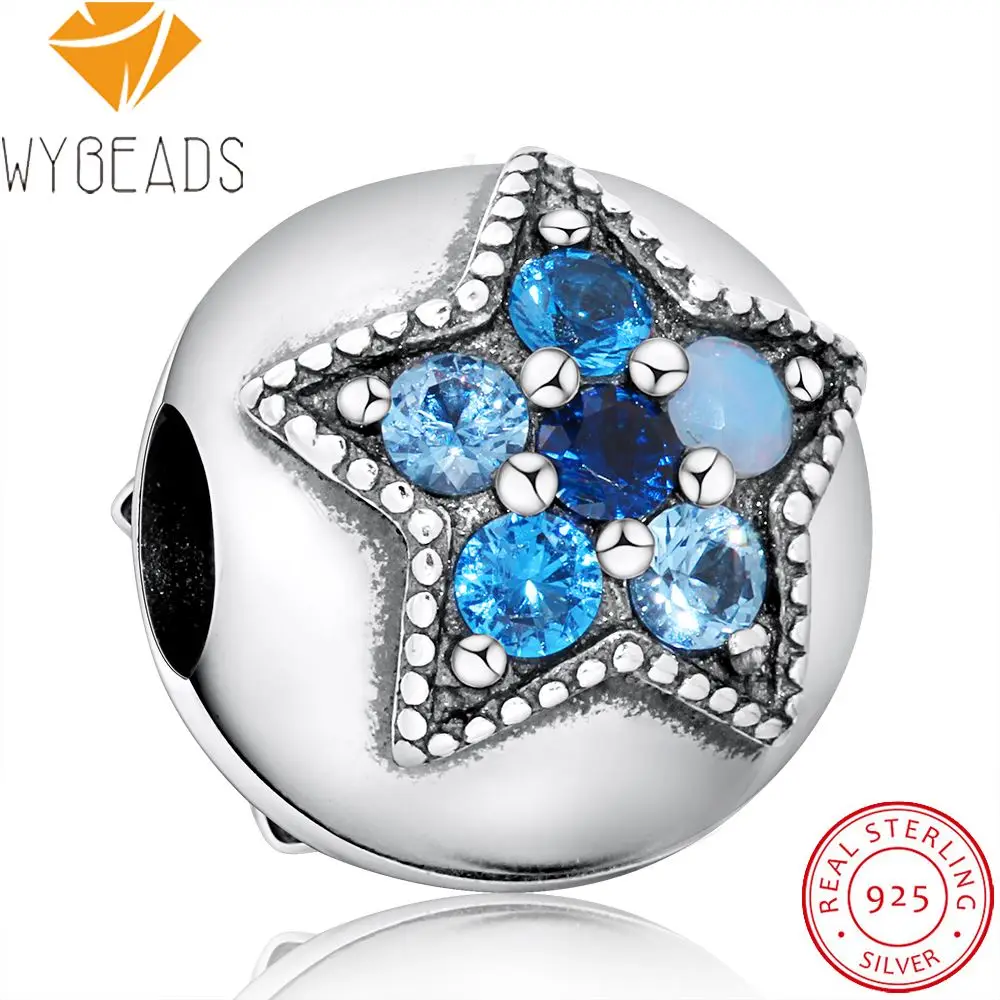 Wybeads 925 серебро яркая звезда клип Подвески multi-Цвет Кристалл европейский бисера