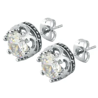 luxury design 10mm cubic zircon ear stud pins 316l surgical steel ear pinning for women high polish stud earings jewelry