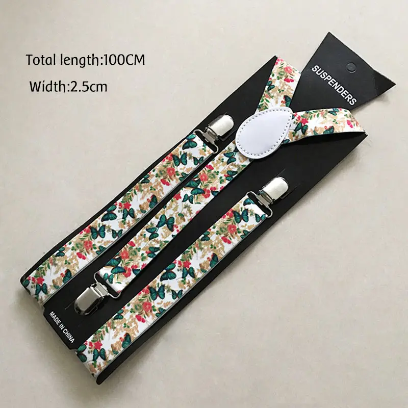 Textile printing 3 Детские мужские подтяжки унисекс с клипсами, эластичные y-образные регулируемые подтяжки, цветные подтяжки для женщин и мужчин, модные аксессуары, одежда - Color: Textile printing 3