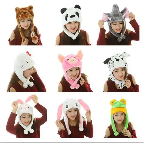 Милая забавная плюшевая шапка с капюшоном из искусственного меха зимняя для