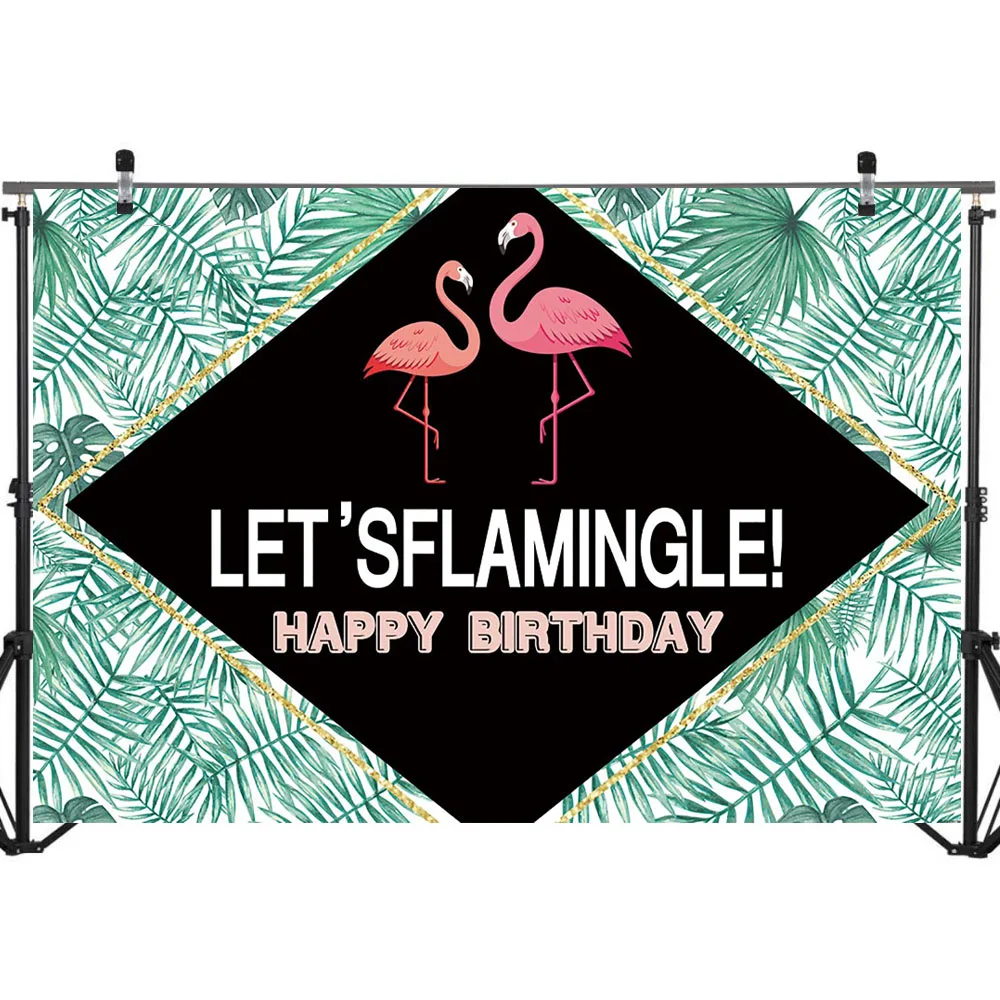 Let's Flamingo фон для фотосъемки с днем рождения Летний зеленый Фламинго Leveas День