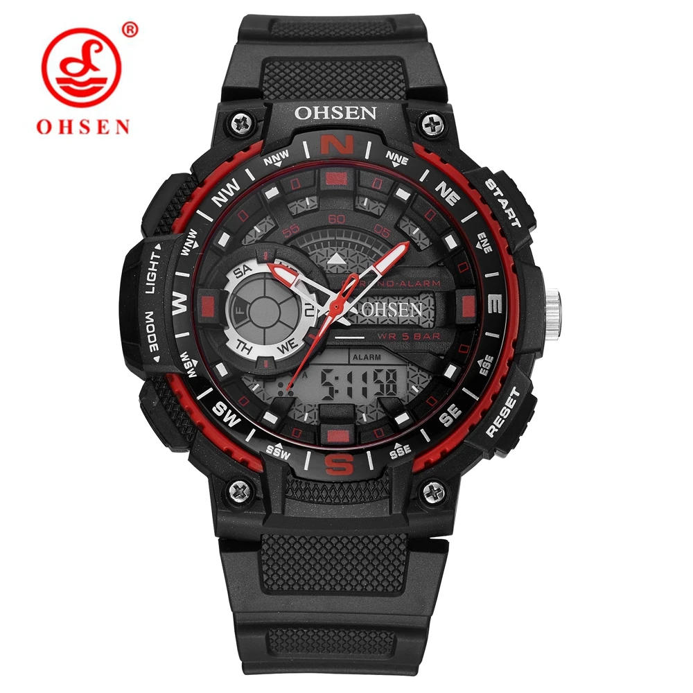 Модные Relogio Masculino OHSEN спортивные часы мужские кварцевые цифровые Красные Hombre с