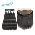 Ali Grace волосы бразильские прямые волосы 4 пряди с фронтальной Remy человеческие волосы с 13x4 свободная средняя часть от уха до уха Кружева Фронтальная