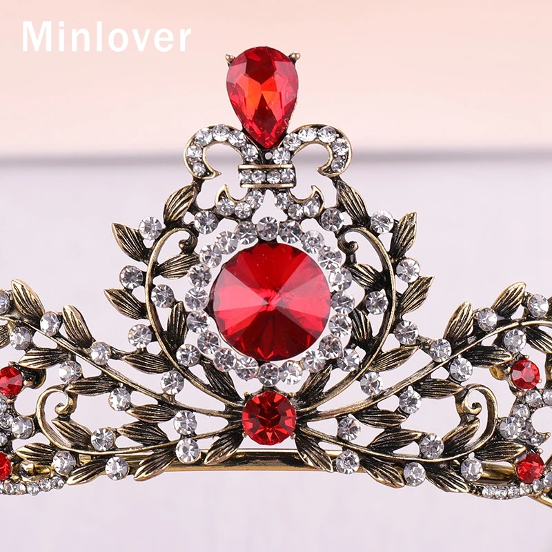 Minlover барокко винтажная красная свадебная диадема с кристаллами короны женские