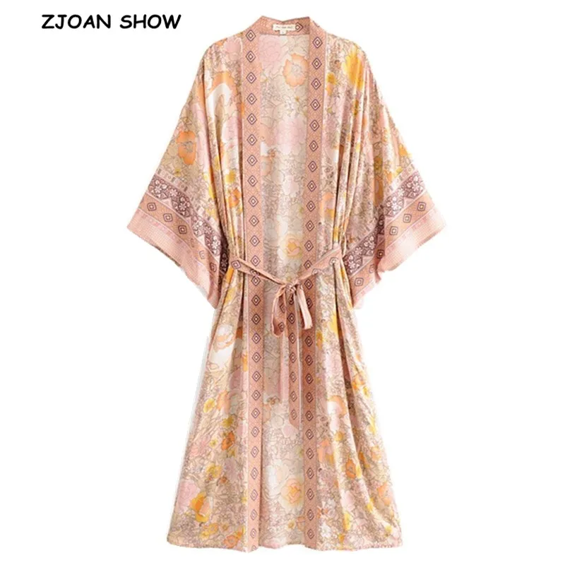 Длинное кимоно с принтом в виде конского цветка Женская Длинная блузка на