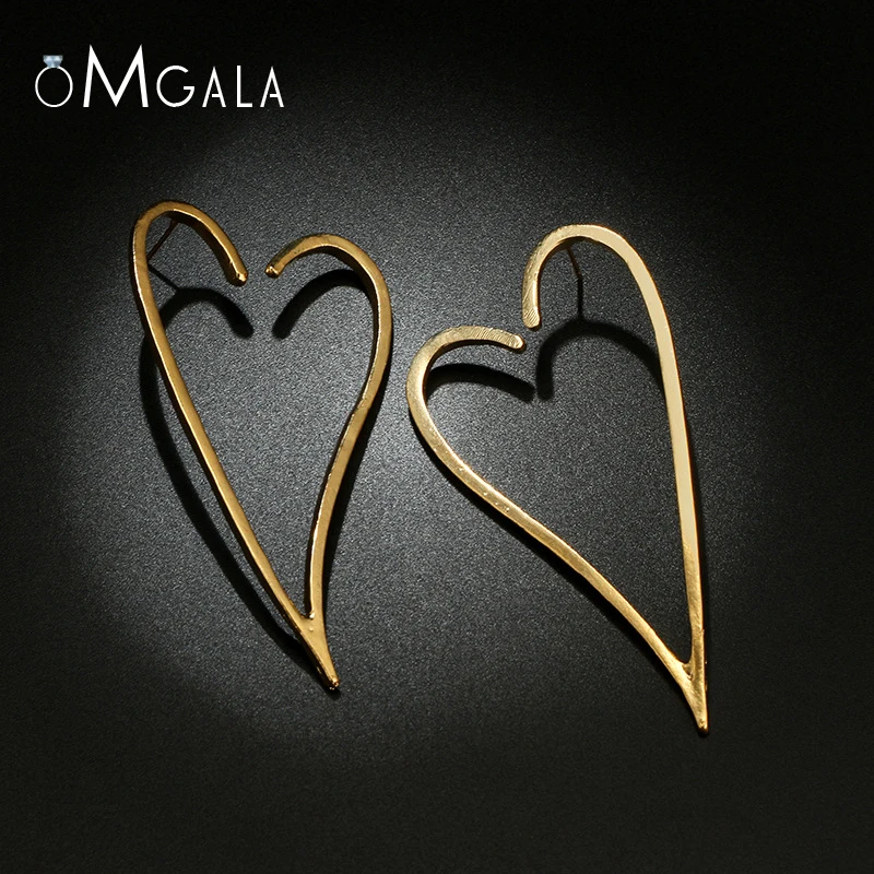 Серьги-гвоздики OMGALA в форме сердца для женщин большие серьги золотого цвета