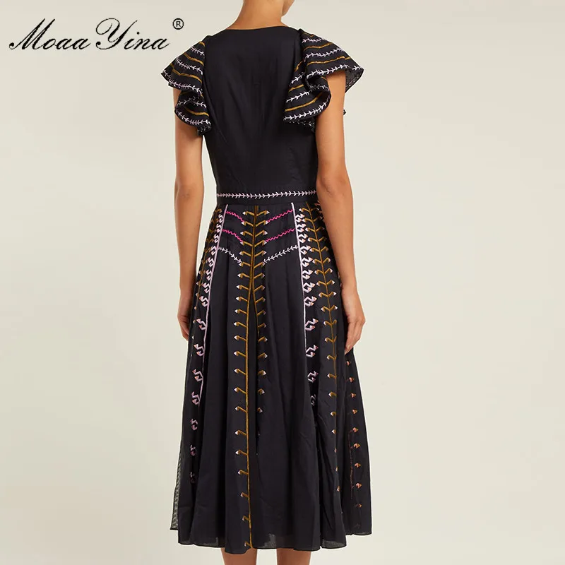 MoaaYina модное дизайнерское подиумное платье Летнее женское с расклешенными
