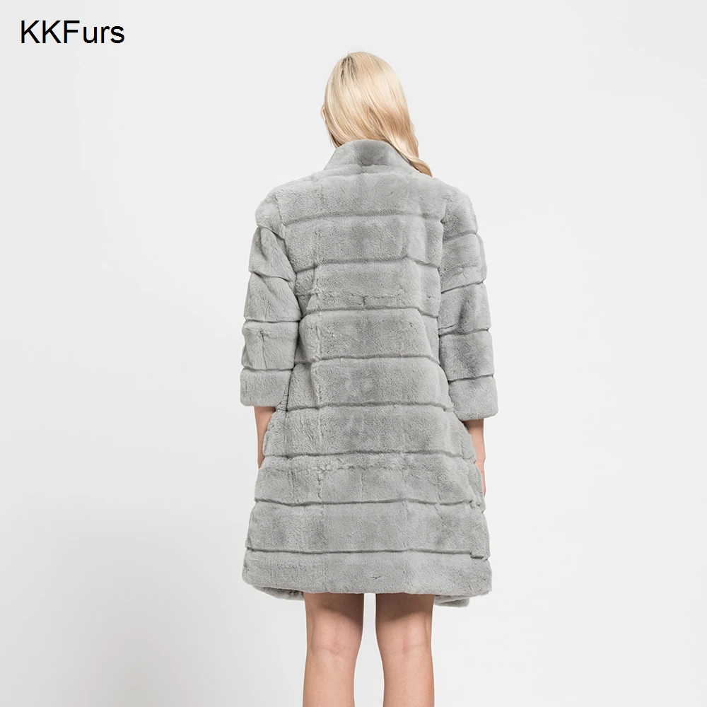 JKKFURS 2018 Новая мода Настоящее Рекс кроличий мех пальто зимняя меховая куртка