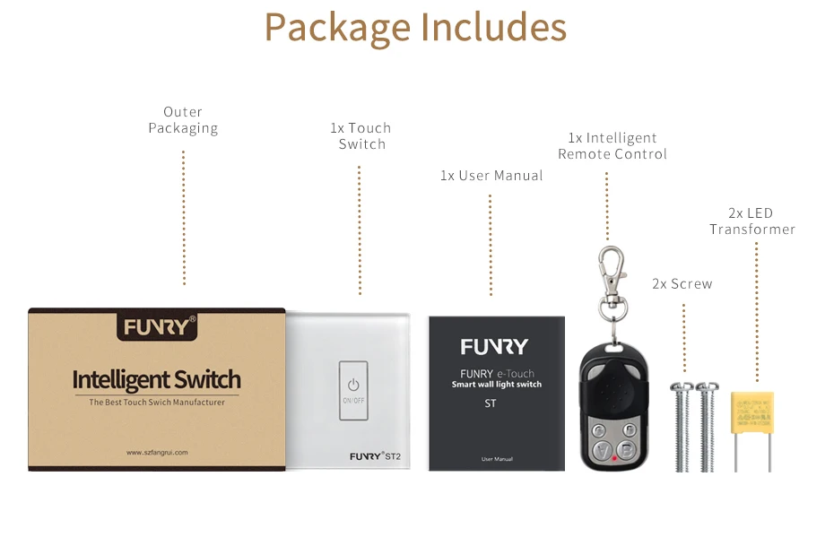 Funry us standaard 2 gang дистанционный переключатель, Smart Control ан-uit voor Умный Дом, slimme Schakelaar, смарт Лампы Schakelaar