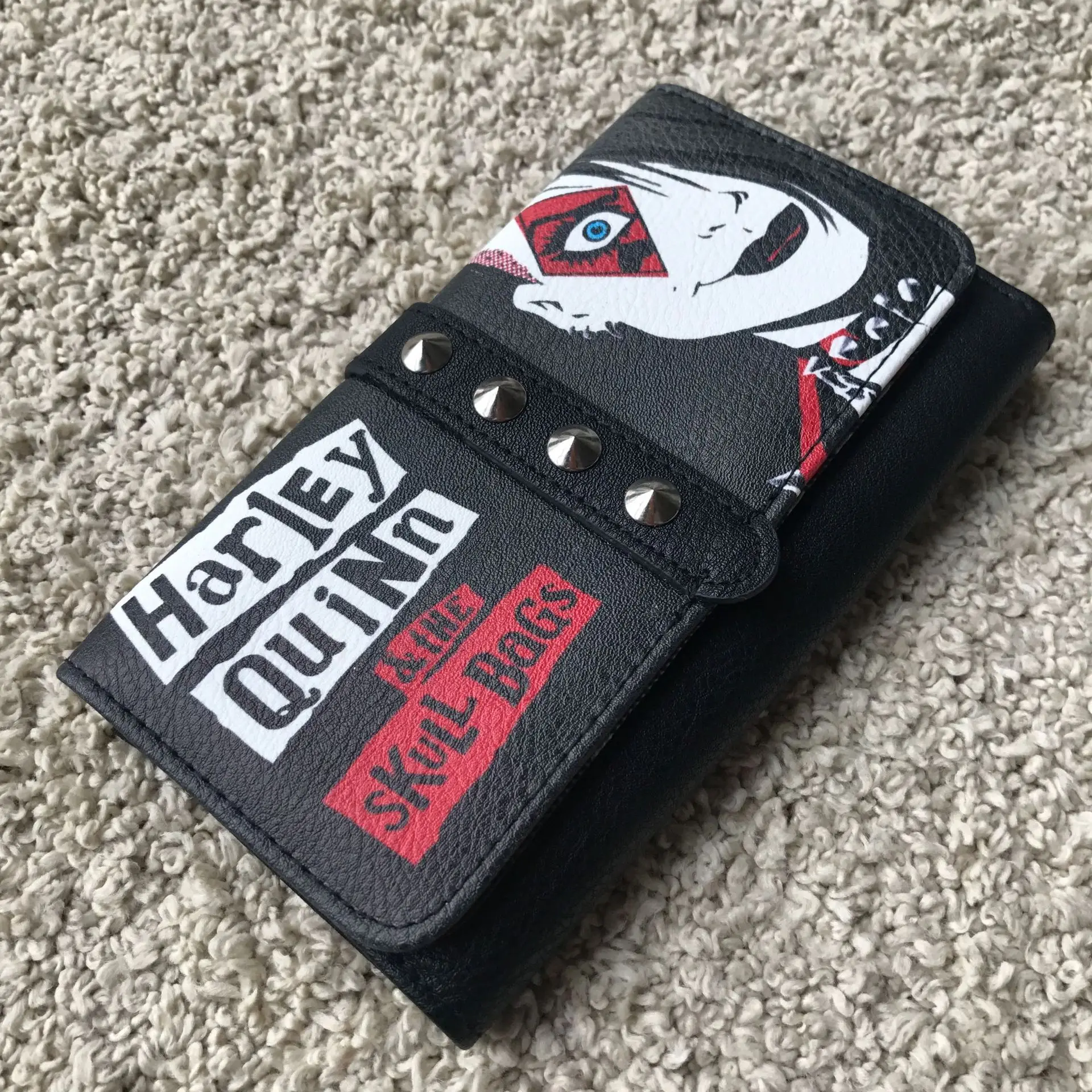 Черный кошелек Harley Quinn с черепом, Длинный кошелек, Сумки из искусственной кожи, кошелек с принтом, сумка на молнии, 17x10 см