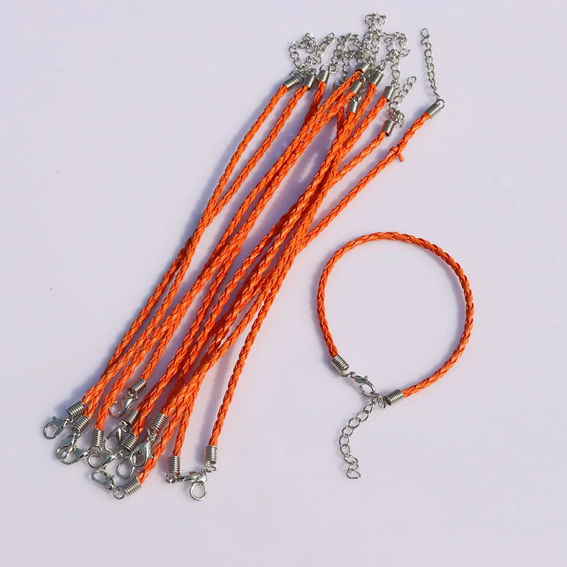

100pcs Orange Leather Braided Charm Bracelet For Bead lobster Clasp Cords 18cm ,free shipping, FB-901