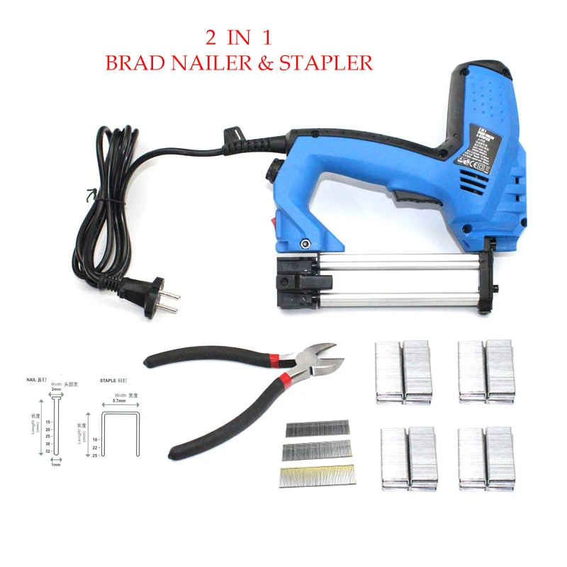 

Adjustable 2 In 1 Framing Tacker Electric Nails Gun 220V EU Plug Electric Power Tools Electric Staple Gun With 800pcs Nails
