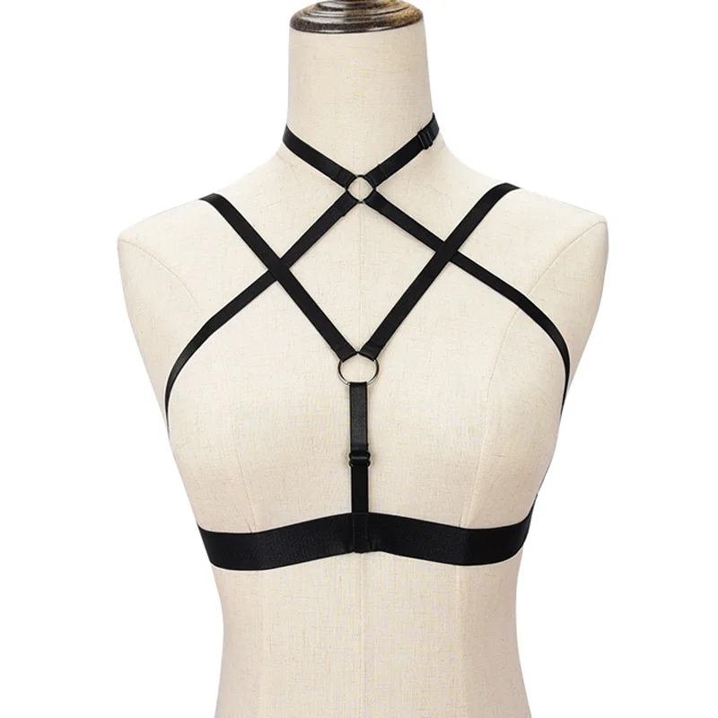 Женская одежда с пентаграммой, Бандажное белье, готический укороченный топ, Фетиш клетка, бюстгальтер, нижнее белье, ремень на лямках, бюстгальтер на лямках