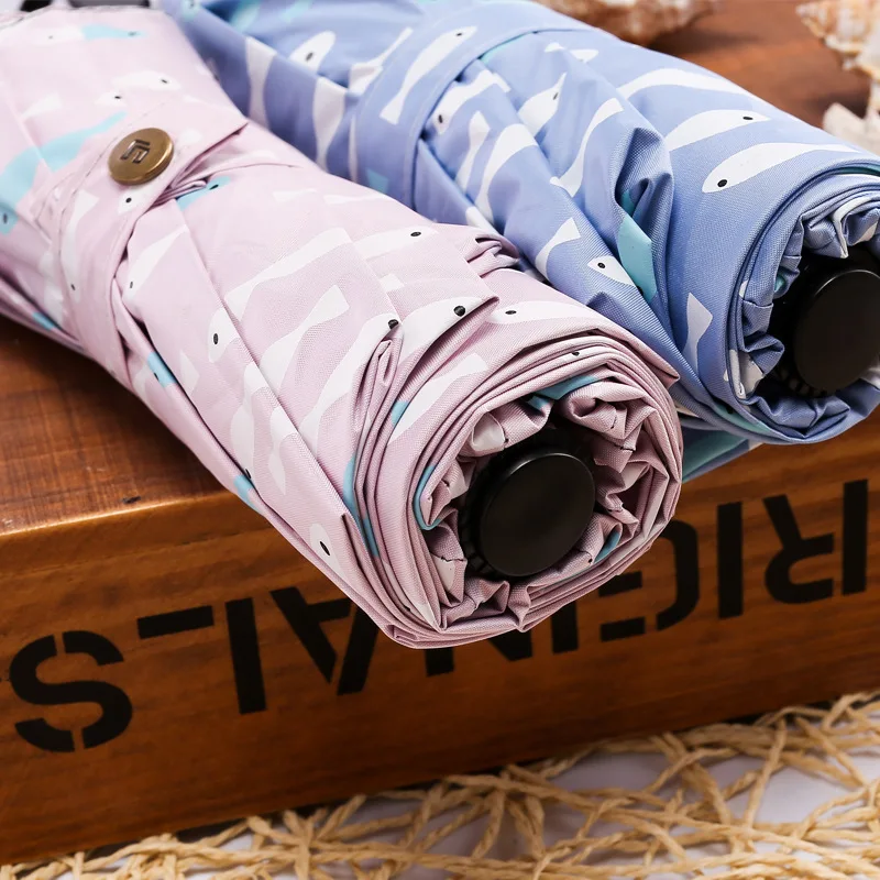 Высокое качество зонтика для дождя с узором рыбы для женщин, 3-слойного, черного покрытия, Paraguas Sun Solar с бесплатной доставкой