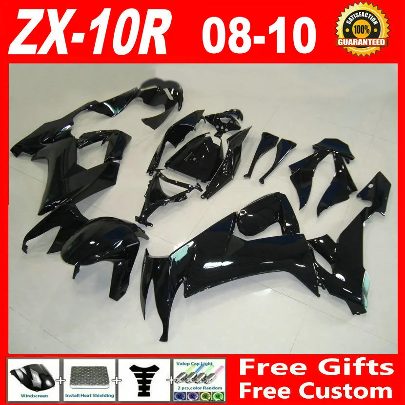 Новые горячие moto ЧАСТИ обтекатель комплект для Kawasaki Ninja ZX10R 2008 2009 2010 глянцевый черный Обтекатели ZX10R 08 09 10 OL23