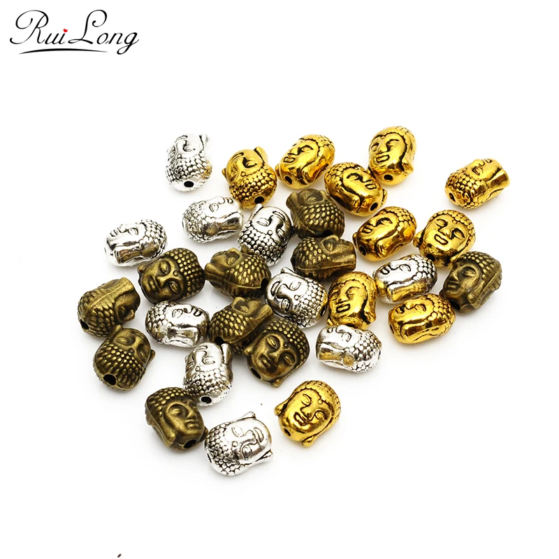 10 шт./лот модные бусины с подвесками в виде головы Будды из сплава бронзовым
