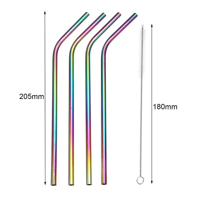 4pcs-Bent pipe 4 шт красочные нержавеющей стали соломинки многократного использования прямая изогнутая металлическая трубочка для напитков с чистящей щеткой набор бар вечерние аксессуары - Цвет: 4pcs-Bent pipe