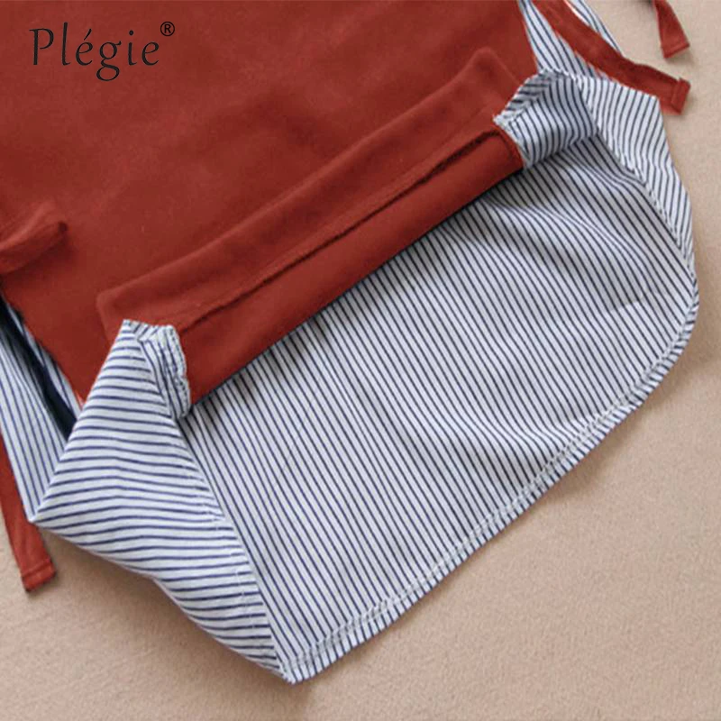 

Plegie Fake Two Pieces Shirt Women 2019 Spring New Long Sleeve Patchwork Striped Shirt Side Bow Tie Womens Top Shirts Plus Size