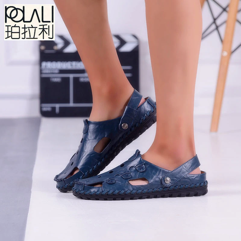 POLALI/мужские сандалии модная летняя обувь из натуральной кожи мужские шлепанцы