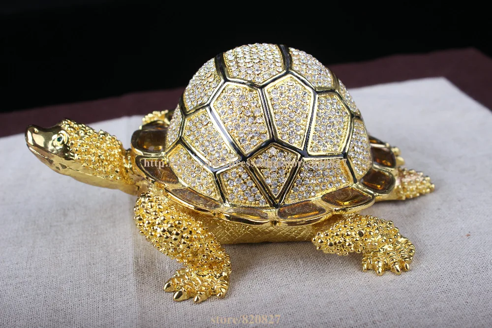 Big Size faberge turtle jewelry trinket box Turtle Crystals Jewellery Jeweled Trinket Gift Box Turtle russian Jewellery box