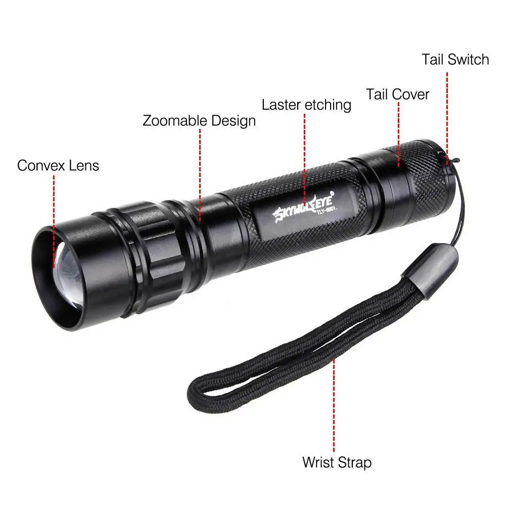 SKYWOLFEYE светодиодный фонарик 300 люмен масштабируемый лампа 3 режима + аккумулятор