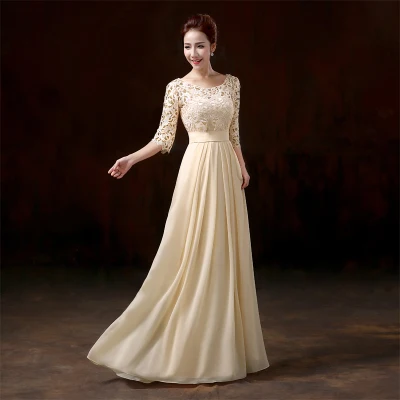Vestido de dama de honra новинка из кружева, с вырезом на шее шифоновое, с рукавами до локтя трапециевидной формы розовый королевский синий сиреневый салатовый зеленый цвет шампанского Свадебный Гость