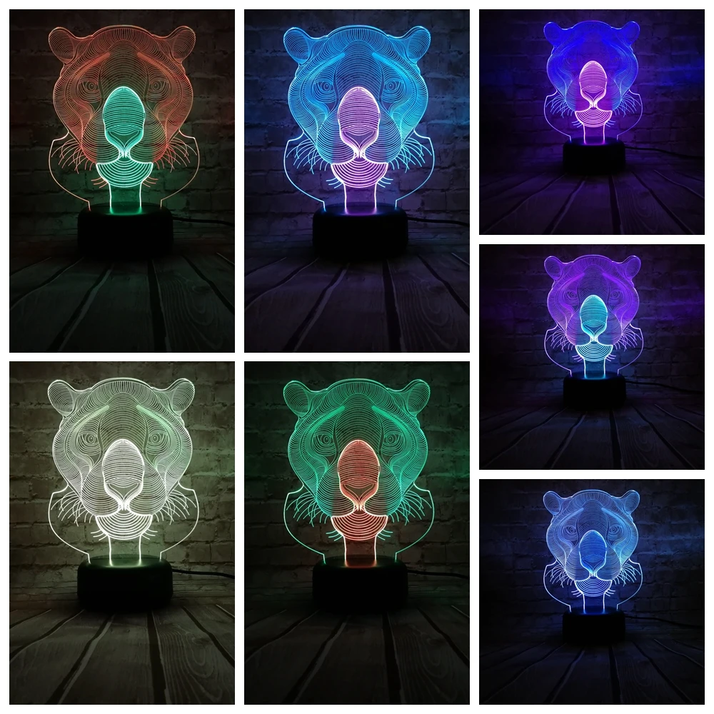 Креативные животные голова льва смешанные цвета Ночной светильник 3D LED USB лампа