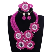 dudo jewelry 2019 fashion jewelry set fuchsia and transparent designer bridal necklaces african nigerian beads set free shipping