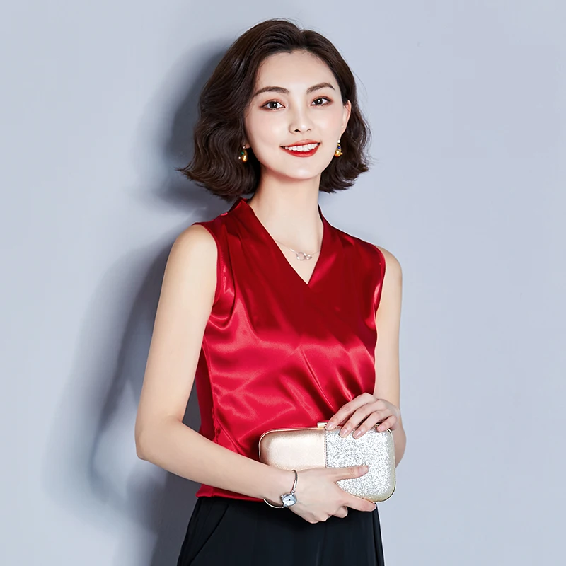 Dingaozlz летняя футболка для женщин blusa новая однотонная Повседневная рубашка с v-образным вырезом без рукавов Женские топы