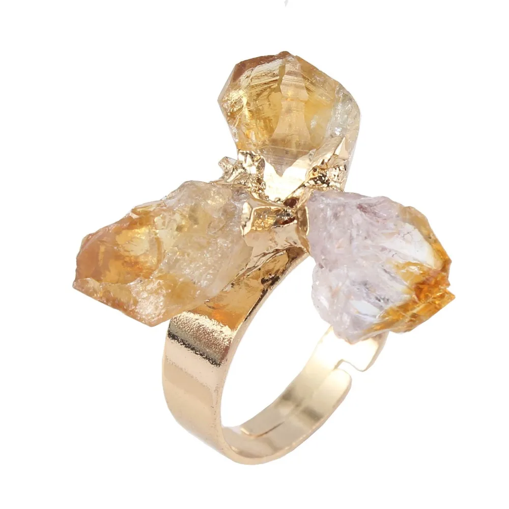 KFT природные цитрины кристалл Кварцевый камень кольцо из трех нерегулярные Форма