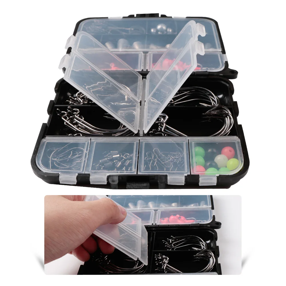 148PCS/Box Fishing Accessories Kit Hooks Lead Swivel Beads Space Beans Jig Heads O-Rings Terminal Tackle | Спорт и развлечения