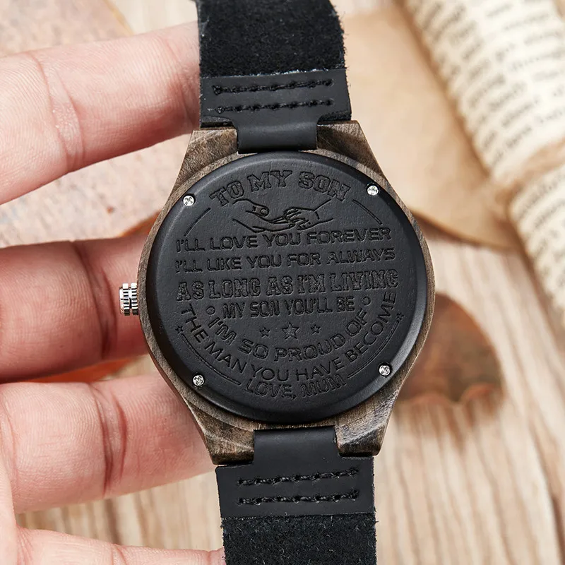 

Wooden Watch To My Son Holding hands Wood Engraved Quartz Watch Men Bamboo Modern Wristwatch Nature Wood Fashion Creative Gifts