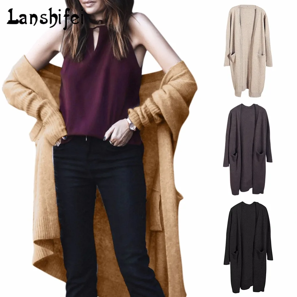 2017 Autumn Winter Knitting Long Cardigan Women Sleeve loose knitting Sweater Outerwear Female Knitted pull femme |