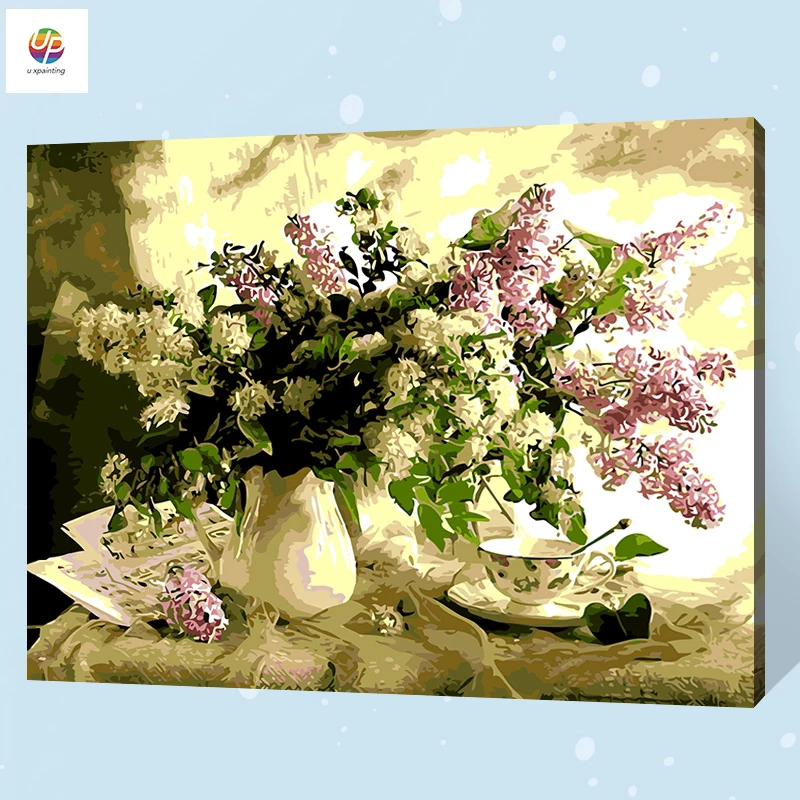 Бескаркасная цифровая картина маслом по номерам бум сирень акриловая краска