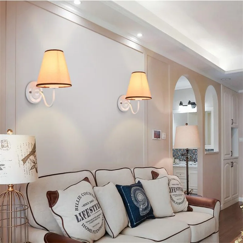 

HQXING Modern LED Fabric + Iron Wall Lamp decoration lighting Bedroom reading Bedside black/white/brown/linen