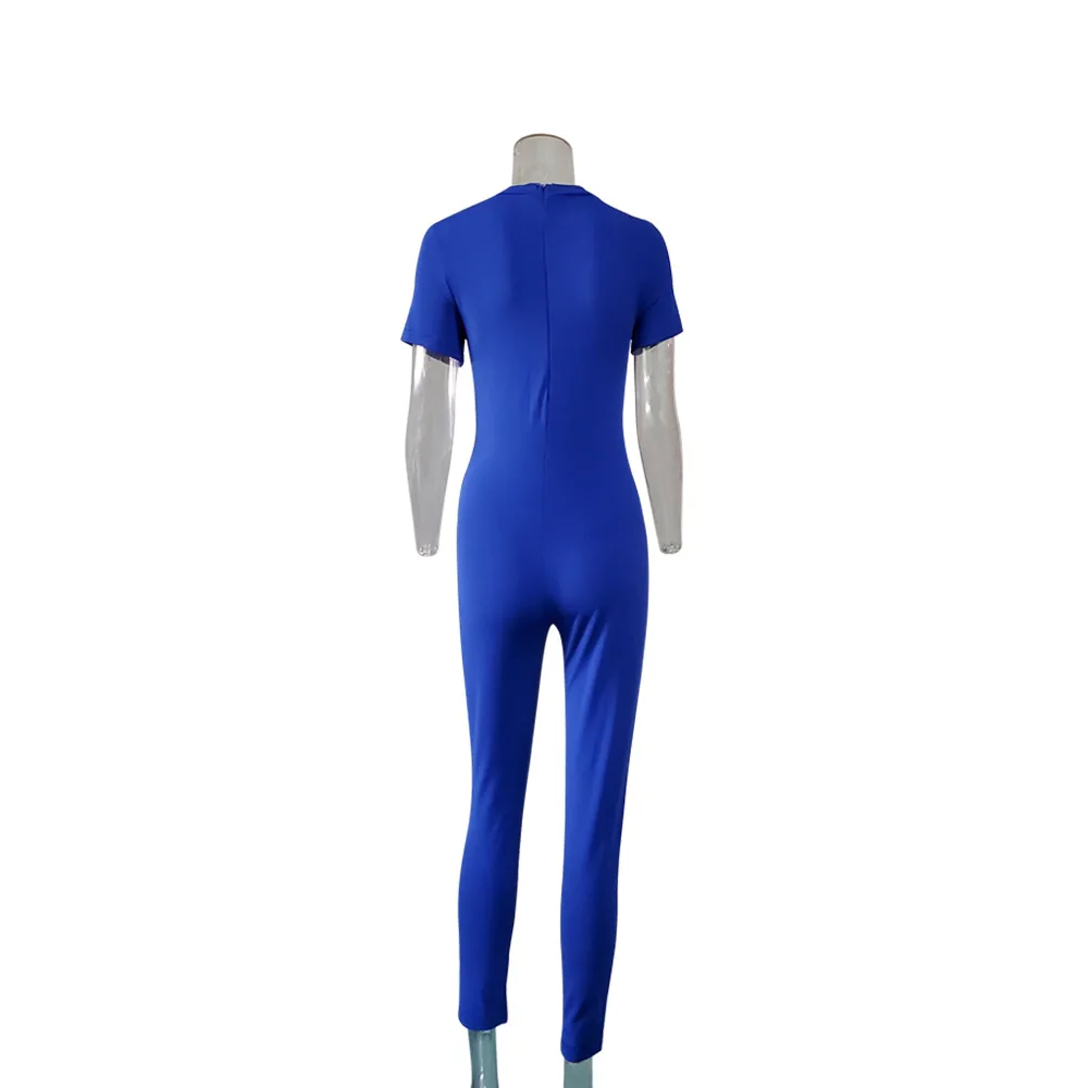 

New Arrival Solid Sexy O-Neck Short Zipper Skinny Women Jumpsuits Wrap Bodysuits Female Playsuits
