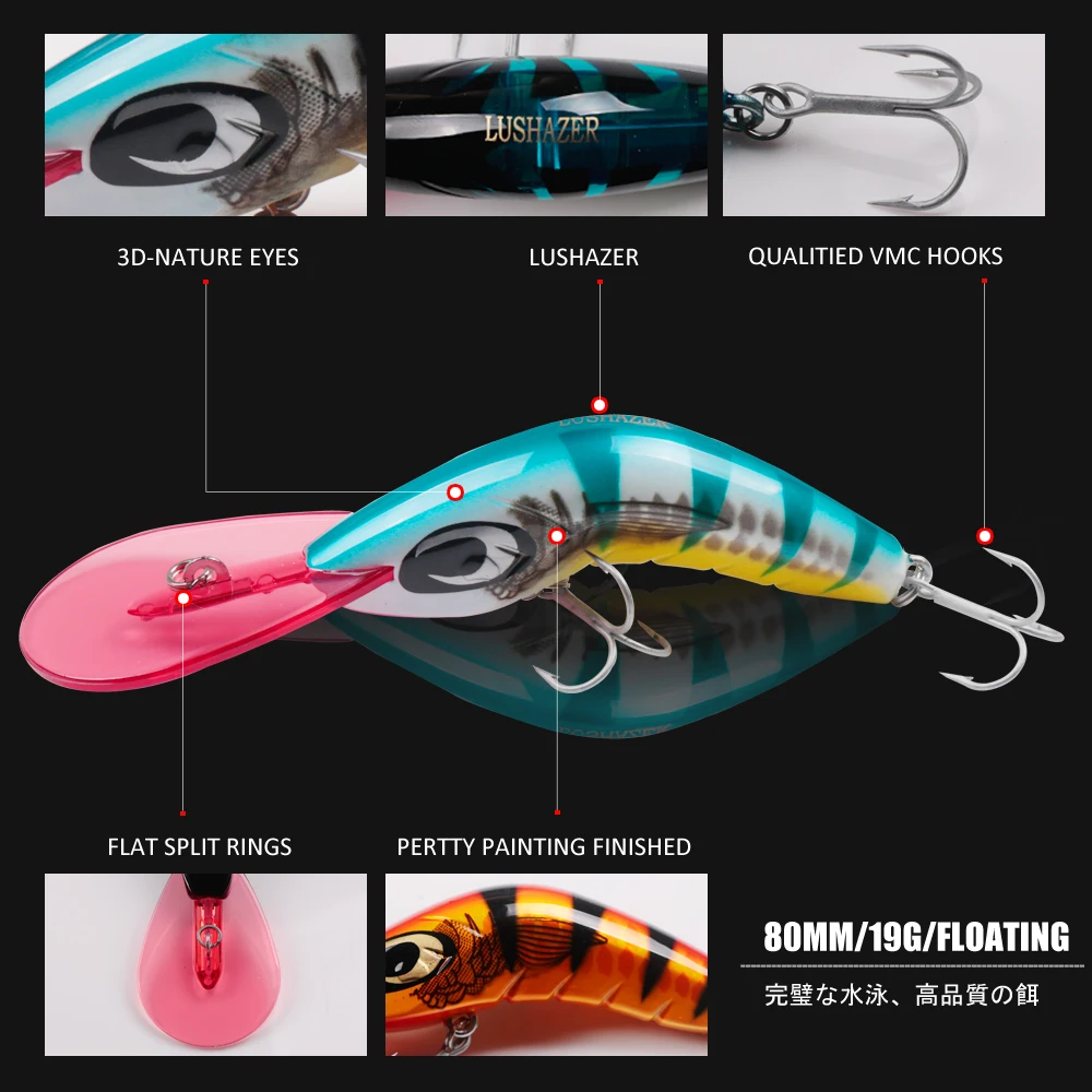 Фото LUSHAZER Рыболовная Приманка minnow креветка 80R приманка 19 г 80 мм crankbait iscas artificiais para pesca VIB воблер, твердая приманка №2