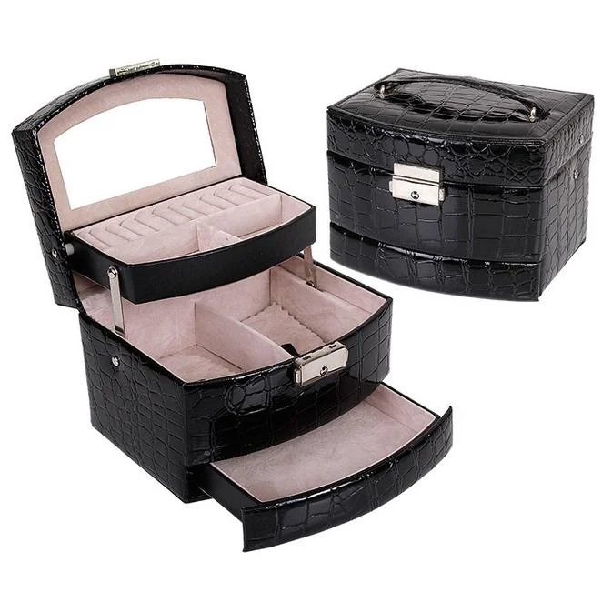 

New Large PU leather Jewelry Ring Earrings Storage Box Case
