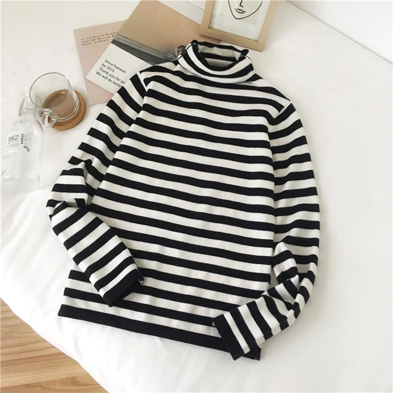 Autumn Turtleneck Striped Women Sweater Skinny Elastic Long Sleeve Knitted Pullovers Feminino Soft Femme Jumper 2019 Spring | Женская
